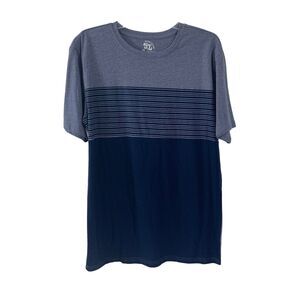 NWT Revolution Mens Sz Medium Gray And Blue Striped T Shirt Short Sleeve Soft